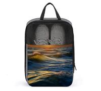 Water Resistant Travel Shoe Bags- Dawn Ocean Waves Printed Shoe Carrier Storage Cube Pouch with Zipper & Handle - Portable Shoe Bag