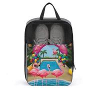 Water Resistant Travel Shoe Bags- Flamingo and Swimming Pool1 Printed Shoe Carrier Storage Cube Pouch with Zipper & Handle - Portable Shoe Bag
