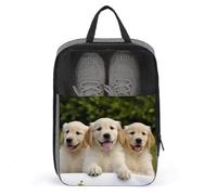 Water Resistant Travel Shoe Bags- Golden Retriever Puppies Printed Shoe Carrier Storage Cube Pouch with Zipper & Handle - Portable Shoe Bag