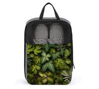 Water Resistant Travel Shoe Bags- Green Leaves and Plants Printed Shoe Carrier Storage Cube Pouch with Zipper & Handle - Portable Shoe Bag