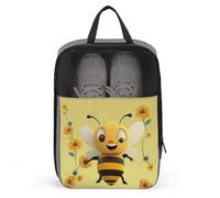 Water Resistant Travel Shoe Bags- Happy Bee Printed Shoe Carrier Storage Cube Pouch with Zipper & Handle - Portable Shoe Bag