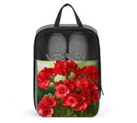 Water Resistant Travel Shoe Bags- Red Geraniums Printed Shoe Carrier Storage Cube Pouch with Zipper & Handle - Portable Shoe Bag
