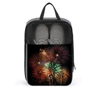 Water Resistant Travel Shoe Bags- Splendid Fireworks Printed Shoe Carrier Storage Cube Pouch with Zipper & Handle - Portable Shoe Bag