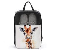 Water Resistant Travel Shoe Bags- Stylish Animal Watercolor Giraffe Printed Shoe Carrier Storage Cube Pouch with Zipper & Handle - Portable Shoe Bag