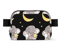Water Resistant Waist Bag, Elephant and White Rabbit Print Adjustable Cross Body Chest Sling Bag for Travel Running Cycling