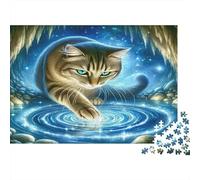 Water Ripple Cat Jigsaw Puzzles 1000Pc Recycled Paper for Adults Mystical Forest Cat Jigsaws Difficult Challenge Stimulate Brain Thinking Gifts for Men 70x50cm/1000pcs