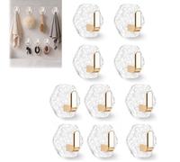 Water Ripple Hexagonal Self Adhesive Hooks, 10PCS Heavy Duty No Drill Wall Hooks, Waterproof Acrylic Adhesive Hooks for Towels, Keys, Bathroom and Kitchen Organisation (Gold)