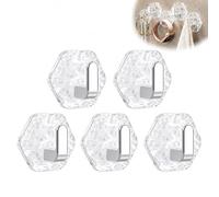 Water Ripple Hexagonal Self Adhesive Hooks, Modern Hexagon Shape Adhesive Hook,Heavy Duty No Drill Wall Hooks,Clear Acrylic Waterproof Hook, for Kitchen, Bathroom Organization (Golden 5pcs)