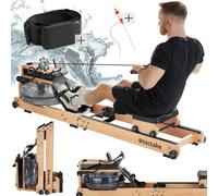 Water Rowing Machine Gym Equipment Home Fitness Foldable Wood Leg Training