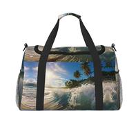 Water Rush to Tropical Beach 2 print Carry on Luggage for Women Men Shoulder Weekender Crossbody Bag for Yoga Travel Must Haves, Black, One Size