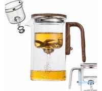 Water Separation Glass Teapot with Wooden Handle, Clear Teapot for Loose Tea Witchcraft Teapot, Press Control Magical Teapot Glass, Glass Teapot with Strainer (S)