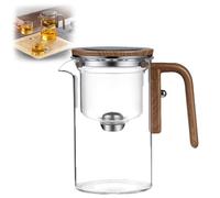 Water Separation Glass Teapot with Wooden Handle, Witchcraft Teapot, Magical Teapot, Glass Teapot with Strainer, Clear Teapot (1pcsB)