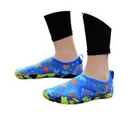 water shoes kids boys and girls barefoot style water shoes featuring light print upper with orange side detail, sock-like collar and thin flexible profile, poolside changes a (Blue, 13.5 Little Child)