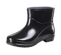 Water Shoes Wellies Short Rain Boots for Womens Ankle Rainboot Slip On Garden Boot Rubber (Black, 5) Travel & Hiking