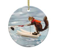 Water Skiing fox Squirrel Print Christmas Tree Ceramic Hanging Decorative Ornaments â€“ Round Keepsake for Xmas, Home Party, Holiday
