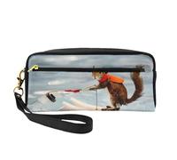 Water Skiing Fox Squirrel Print Leather Small Makeup Bag â€“ Reusable Cosmetic Accessories Organizer, Travel Toiletry Bag