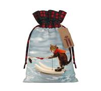 Water Skiing fox Squirrel Print Reusable Gift Bags with Drawstring - Xmas Holiday Party Favors Pouches for Christmas, Birthdays