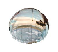 Water Skiing fox Squirrel Print Shower Cap for Women & Men â€“ Reusable Double-Layer Bath Hair Cap with Elastic Strap L