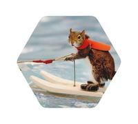 Water Skiing fox Squirrel Printed Coasters Set of 6, Tabletop Protection Leather Coasters for Cup Drinks Coffee Pads Beer Bar Mat Gifts, Hexagon