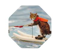 Water Skiing fox Squirrel Printed Coasters Set of 6, Tabletop Protection Leather Coasters for Cup Drinks Coffee Pads Beer Bar Mat Gifts, Octagon