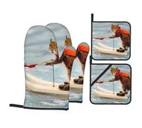 Water Skiing fox Squirrel Printed Heat Resistant Oven Mitts and Pot Holder Set 4 PCS Kitchen Baking for Home Cooks and Bakers