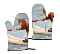 Water Skiing fox Squirrel Printed Heat Resistant Oven Mitts Set 2 PCS Kitchen Baking for Home Cooks and Bakers