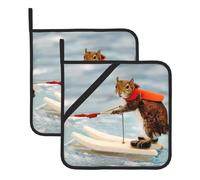 Water Skiing fox Squirrel Printed Heat Resistant Oven Pot Holder Set 2 PCS Kitchen Baking for Home Cooks and Bakers