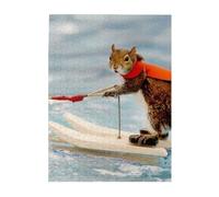 Water Skiing fox Squirrel Printed Wooden Puzzle 500 Piece, Cute Puzzle Game in Plastic Box for Family Entertainment and Brain Training Gifts