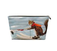 Water Skiing Fox Squirrel Prints PVC Leather Travel Toiletry Bag with Gold Zippers, Waterproof Cosmetic Organiser for Makeup, Toiletries & Essentials
