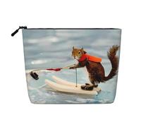 Water Skiing fox Squirrel Versatile Toiletry Organizer - Fake Hemp Makeup Bag â€“ Reusable Cosmetic Bag with Zipper Pouch, Black, One Size