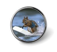 Water Skiing Squirrel Badge Holder Personalized Round Badge with Picture Pin Aluminum Alloy Button Pin Exquisite Brooch Fashion Button Badges Clothes Decorative Pins