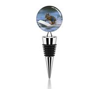 Water Skiing Squirrel Bottle Stoppers Decorative Red Wine Bottle Stopper Zinc Alloy Silicone Wines and Beverage Cute Bottle Stoppers for Gifts Bar Holiday Party Wedding Bottles Stopper