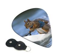 Water Skiing Squirrel Guitar Picks 6 Pack with Leather Guitar Pick Holder Keychain, Plectrum Key Fob Cases Bag, Abstract Art Plectrum for Acoustic Electric Guitar, Ukulele 0.46mm