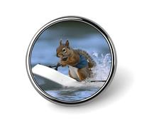 Water Skiing Squirrel Round Badge Metal Buttons Exquisite Round Badge Pin Button Parts Circular Fashion Classic Pin Holders Buttons for Shirts Clothes Brooch 1 Inch