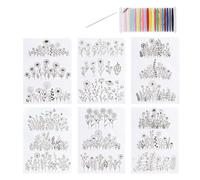 Water Soluble Embroidery Patterns,Stick and Stitch Embroidery Paper Wash Away,6Pcs Stick and Sew Patterns Set with 21 Thread,1 Needle,18 Floral Patterns Transfer Paper Stabilizers (Black)