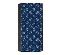 (Water splash and anchor on navy background) women's Patterned Leather Buckle Trifold Wallet Bag Pouch Holster With Credit Card Holder insurance for smartphones, Black, Large