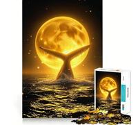 Water Splashing Around Celestial Whale Moonlit Ocean Night Jigsaw for Adults1000 Pieces Brain Focus Game Precision Cut Smooth Edges Amusing Challenge for Waiting Time (38x52cm)