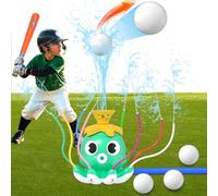 Water Sprinkler for Kids, 2 in 1 Water Sprinkler Baseball Toy Set with 4 Baseballs, Water Toys for Outdoor for Lawn Garden Game, Summer Garden Toys for Kids Boys Girls Ages 3-12 (Octopus)