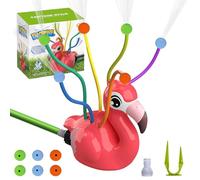 Water Sprinkler for Kids, Fire Hydrant Water Toy Hose Sprinkler Garden Spinning Sprinkler for Kid, Summer Outdoor Sprinkler Toys for Boy/Girls Gift 3-10 Years Old with Storage Bag (Red Flamingo)