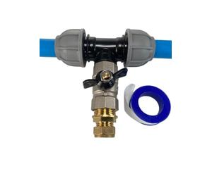 Water Supply Pipe tee Off Fitting with Butterfly Valve and Copper Pipe Connection,Suitable for 20mm or 25mm mdpe Water Pipe to fit 15mm or 22mm Pipe (25mm mdpe-15mm Copper)