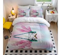 Water Surface Dragonfly Printed Duvet Cover Set, Modern Art Style, Pink Purple Blue, Ideal for Bedroom Decor (03,Double200x200cm+50x75cm*2)