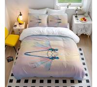 Water Surface Dragonfly Printed Duvet Cover Set, Modern Art Style, Pink Purple Blue, Ideal for Bedroom Decor (02,Double200x200cm+65x65cm*2)