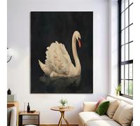 Water Swan Canvas Paintings on the Wall Art Posters and Prints, Vintage Watercolor Pictures Living Room Office Modern Home Decoration, 50x70cm Artistic Canvas Print, Black White