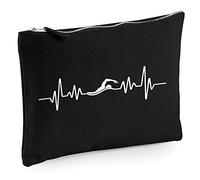Water Swim Heartbeat Wild Swimming Enthusiast - Zip Bag for Accessories Pencil Case Accessory Pouch - Sports Hobby Fan M Black