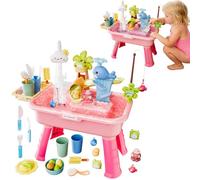 Water Table for Children, 4 in 1 Play Sink with Pump and Running Water, Summer Outside Sensory Activity Pool Toys, Educational Waters Play Set for Garden, Indoor Waters Plays Toys for Home