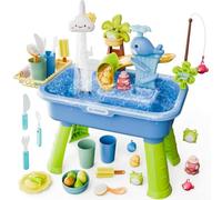 Water Table Set For Kids - Electric Play Sink With Running Water, 180° Rotating Faucet, Removable Legs, Includes Fishing Game And Toy Vegetables, For Garden Home