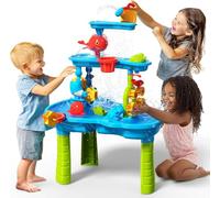 Water Table Tray for Children, Sand and Play Table for Toddlers, Kids 3-Tier Water Sensory Activity Table for Beach Toy, Removable Summer Gardern Toy Outdoor for Toddlers Age 3-5 with Stool