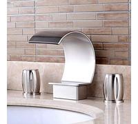 Water-tap Basin Faucets 3-Hole Faucet Waterfall with Brass Valve Two Handles Hot and Cold Three Holes for Chrome Sink Faucet Vessel Faucet (Silver)