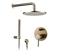 Water-Tap Bath Shower Systems Bath Bathroom Shower Head Rainfall Combo Faucet Wall-Mount Arm Solid Brass Hot and Cold Mixer Diverter Set,12 inch,12 inch