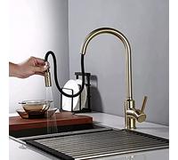 Water-Tap On-Stage Faucet Brushed Gold 360 Swivelpull Out Kitchen Faucet Hot and Cold Water Round Single Hole Kitchen Sink Mixer Tap